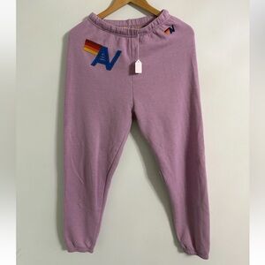 NWT Aviator Nation Logo Stitch Sweatpants Mauve Womens X-Small